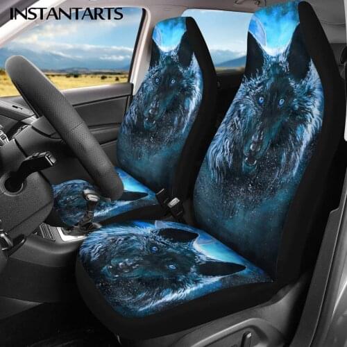INSTANTARTS 3D Wolf Printed Easy to Install Automobile Seats Protector Heavy-Duty Vehicle Seat Covers Stylish Car Accessories
