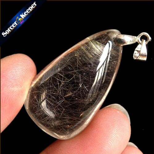Rare Natural Quartz Gold Rutilated Garden Quartz Crystal Love Necklace Pendant natural minerals Fish Tank Beads OS894