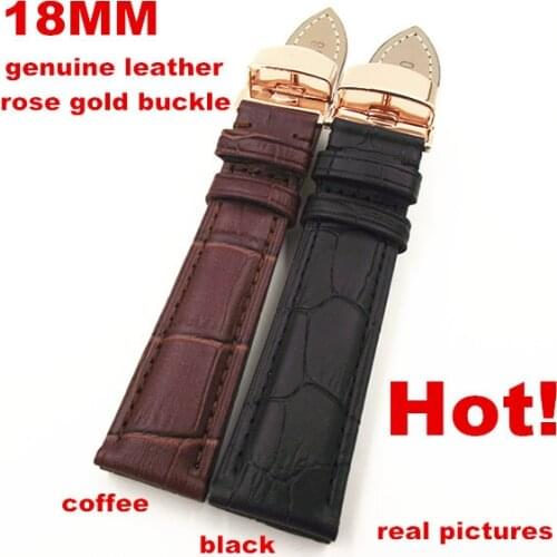 Rose gold buckle High quality wholesale10PCS/lot 18mm genuine leather watch band watch strap watch parts waterproof leather new