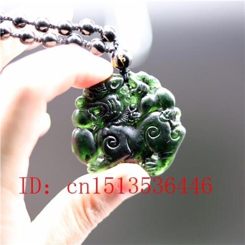 Carved Chinese Black Green Jade Qilin Pendant Natural Beads Necklace Charm Jewellery Fashion Lucky Amulet Gifts for Men