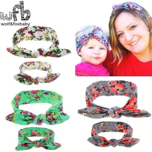 Retail headband mother and child set rabbit ears printed fashion hair accessories baby infant Kids children