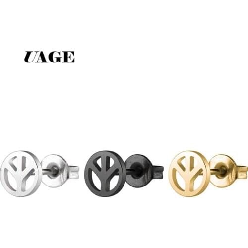 UAGE Fashion Stainless steel Stud Earrings Round Symbol of peace Shaped For Women Girls Simple Style Ear Jewelry Gifts
