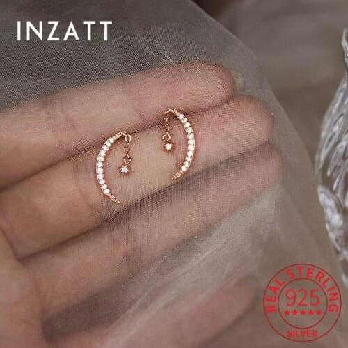 INZATT Real 925 Sterling Silver Zircon Moon Chain Tassel Star Stud Earrings For Women Fine Jewelry OL Accessories Drop Shipping