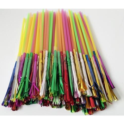 200pcs Metallic Foil Fringe Fireworks Cocktail Party Straws Table Decor Random
