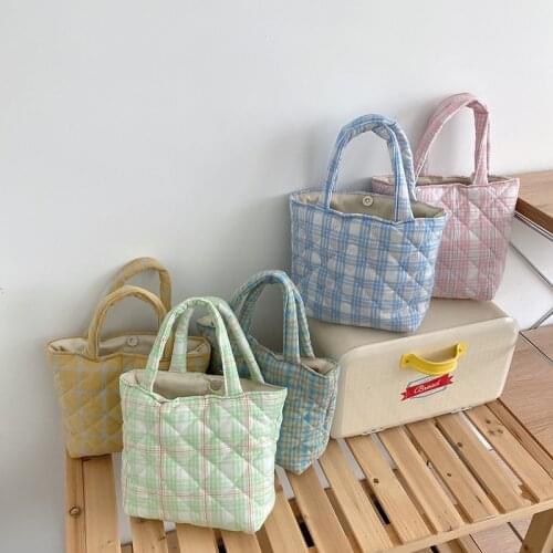 Hylhexyr 2021 Female Hand Bag Candy Color Sweet Casual Tote Cotton Canvas Satchel Magnetic Buckle Lattice Handbag For Women