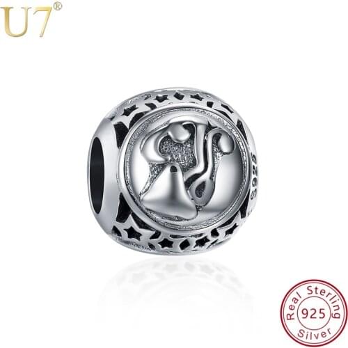 U7 Vintage Star Sign Aquarius 925 Sterling Silver Beads Charms for wholesale Bracelet Pendant Jewelry Making Women Gifts SC129