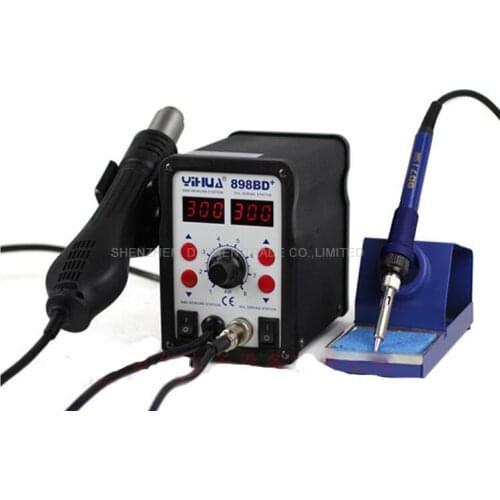 YIHUA 898BD+2 In1 Digital Display Electric Solder Iron + Hot Air Heat Gun SMD Rework Soldering Desoldering Station