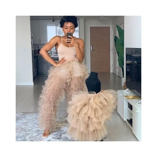 2020 Hot Sale Tiered Ruffle Tulle Tutu Pants Women Custom Made For Birthday Party And High Low Tulle Skirts For Kids Wear