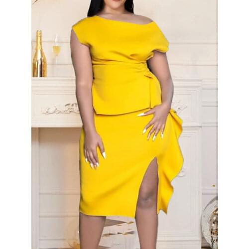 Slit Bodycon Party Dress Women Short Sleeve Slim Fit Package Hip Peplum Office Lady Evening African Gown Dresses Dropshipping