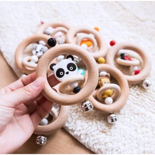 1Pc Baby Rattles Food Grade Wooden Teether Silicone Animal Teething Baby Toys Nursing Bracelet Infant Products for 0-12 months