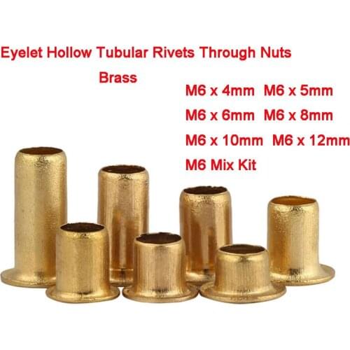 10Pcs/60Pcs Brass Eyelet Hollow Tubular Rivets Through Nuts Kit For Cloth Doll Card Paper DIY M6 Length 4/5/6/8/10/12mm