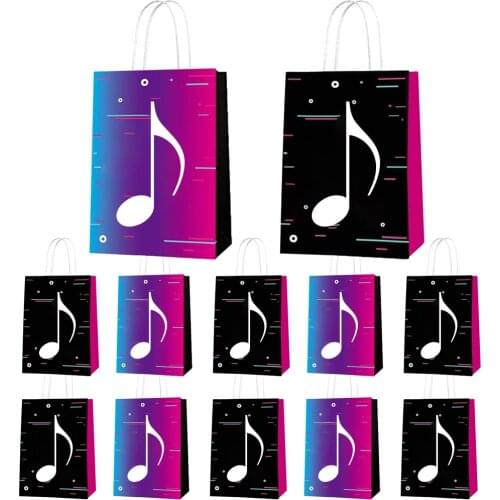 12pcs Music Theme Bag Gift Packaging Bag Small Paper Bag Gift Bag White Paper Bag with Handle Paper Shopping Bag Party Bag