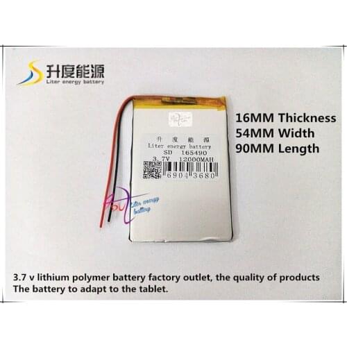 3.7V 12000mAH SD 165490 (polymer lithium ion battery ) Li-ion battery for POWER BANK,tablet pc,mp4,cell phone,speaker