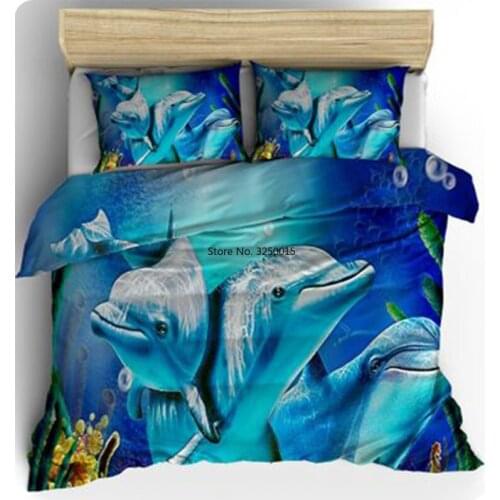 Comforter Bedding Sets 3pcs Bedroom Decor Blue Dolphin Orca Jumping Pattern 3D Digital Printed Quilt Cover King Size Bedding Set
