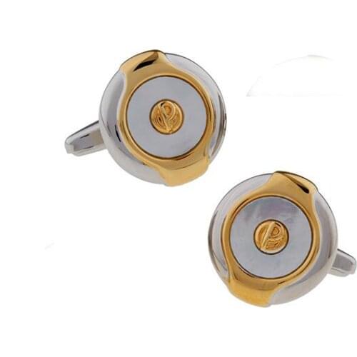 6pairs/lot Gold Round Shirt Cufflinks Double Color Plating Cuff Links Mens Jewelry Wedding/Business