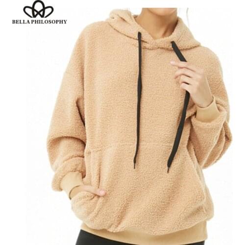 Bella PHilosophy 2018 Winter Casual Women Hooded Hoodies with Pocket Pullover Women Loose Hoodies Full Seelve Warm Ladies' Hoody