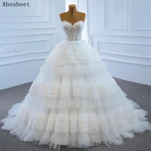 DD JYOY Pleat Tulle White Wedding Dress Ball Gown Simple Sweetheart Wedding Gown Bridal Wear Long Train Tiered Gown Lace Up