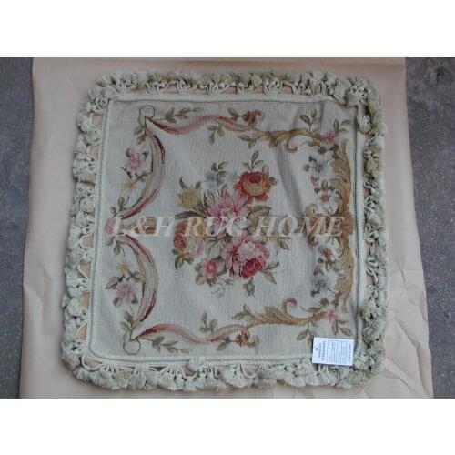 FREE SHIPPING 15K 16"X16" Needlepoint pillow, hand knotted woolen cushion with floral designs no insertion