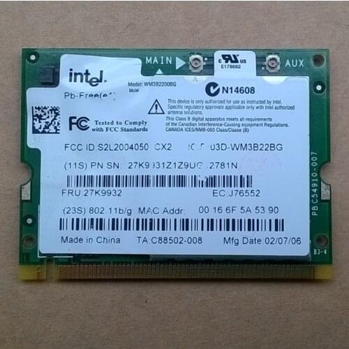 Int WM3B2200BG 802.11 G/B Wireless Card For Lenovo ThinkPad x41 t43 Series,FRU 27K9932