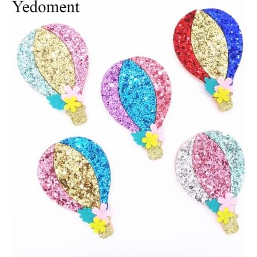 10PCS Glitter Leather/Non-Woven Fabric Fire Balloon For Girls Hair Clips Bows Applique Patches DIY Craft Party Decoration Y0314