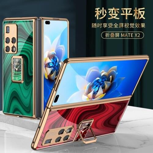 For Huawei Mate X2 5G Case Luxury Plating Glass Full Protection With Ring Holder Cover For Huawei Mate X2 Mobile Phone Case