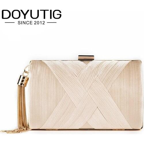 DOYUTIG Woman New Evening Bag Classical Silk Clutch Bags With Tassel Wedding Purse Party Fashion Day Clutch Crossbody Bags A155
