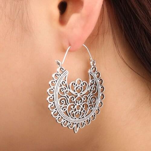 European and American Retro Exaggerated Bohemian Metal Alloy Hollow Carved Earrings Ins Jewelry