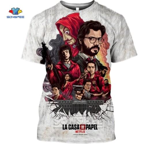SONSPEE Summer Women 3d Print La Casa De Papel T Shirt Money Heist Tee TV Series Tshirts Men Short Sleeve House of Paper T-Shirt