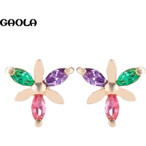 GAOLA Cute Small Flower Stud Earrings Fashion CZ Crystal Earrings For Women Gils Multicolor Rhinestone Jewelry GLE0391