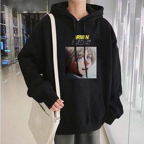 Harajuku Japan Anime Attack On Titan Armin Arlert Print Hoodie Women Funny Cartoon Korean Fashion Streetwear Long Sleeve Clothes