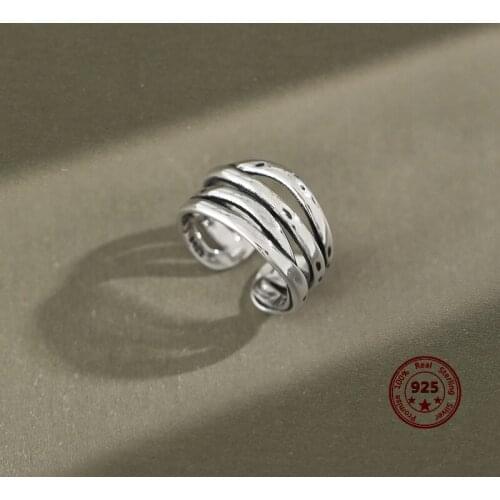 Korean Version Of S925 Sterling Silver Ring Classicism Multilayer Winding Line Shape Opening Personality Female Jewelry