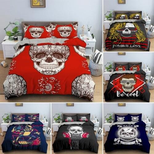 Black Skull Pattern Bedding Set Funny Halloween Duvet Cover Sets With Pillowcase Single/Double/King/Queen Bed Comforter Cover