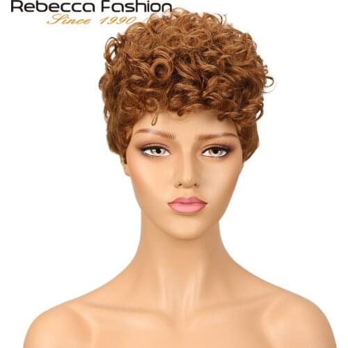 Rebecca Short Loose Curly Wig Brazilian Spiral Curly Remy Human Hair Wigs For Black Women Brown Red Wine Colored Free Shipping