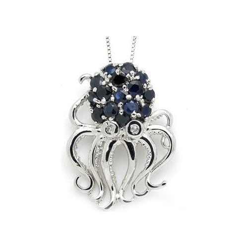CoLife Jewelry Silver Octopus Pendant 15 Pieces 2mm Natural Sapphire Pendant 925 Silver Sapphire Jewelry