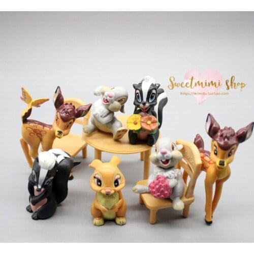 Bambi Cute Animal Mini Dolls Assembling 7pcs Set Toys Anime Kawaii Action Figure Boy Girl Model Ornaments