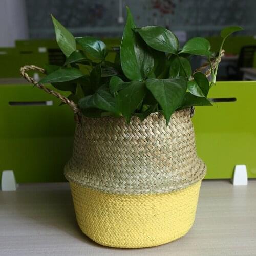 Multifunctional Storage Basket Nordic Style Rattan Baskets Fruit Vegetables Laundry Organizer Foldable Yellow Flower Pot