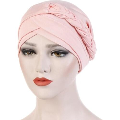 Fashion stretchy braid turban hijab muslim under hijab caps turban femme musulman forehead cross inner hijabs turbante mujer