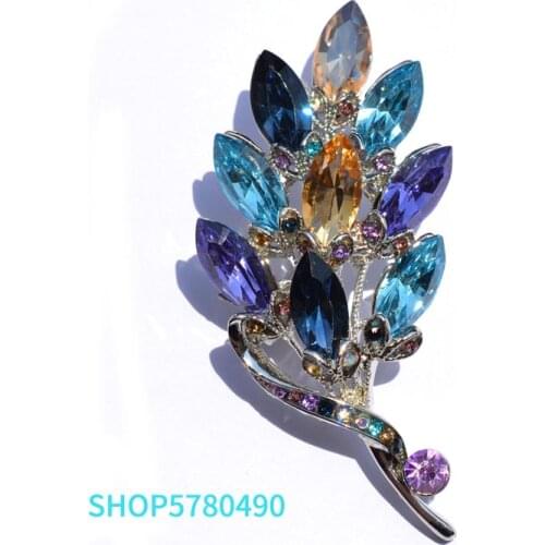 Fashion Jewelry Rhinestone Flower Brooch Rhodium Plated Women Crystal Wheat Spike Pin Lady Corsage Wedding Garments Ornaments