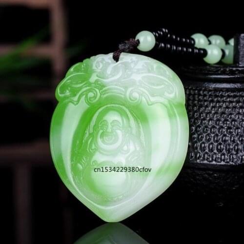 Fashion White Green Jade Buddhism Pendant Necklace Jewellery Chinese Hand-Carved Women Man Luck Gifts Amulet Free Rope
