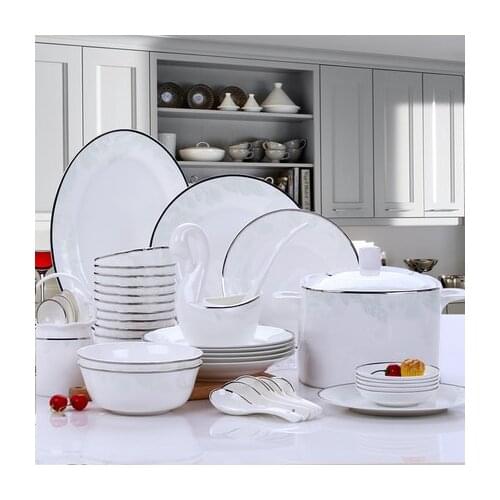 Fashion 2021 Dish Set Chinese Minimalist Bone China Utensils 56 Pieces Korean Dishes Kitchen Tableware Bowl Household Dinnerware