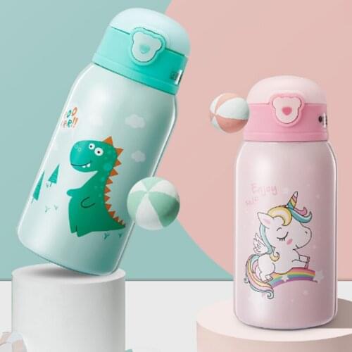 Cartoon Steel Non-slip Insulation Water Bottle Portable Water Flask Straw Cup with storage bag Durable Children Cup For Home