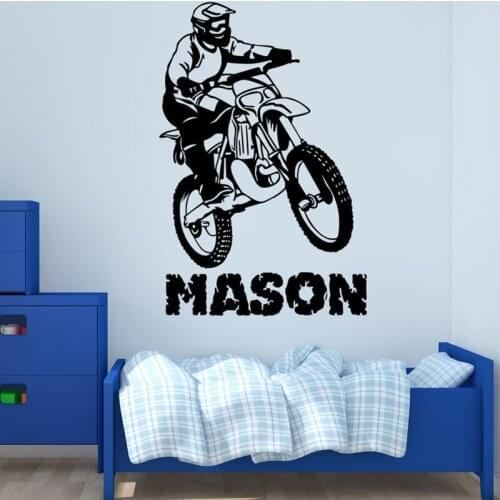 Motocross Wall Decal - Custom Name Wall Decor Art Personalized Nursery Bike Sticker Kids Vinyl Mural Gift C9021