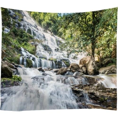 Natural Landscape Forest Falls Woods Waterfall Tapestry Wall Hanging Bed Spread Beach Towel Table Cloth Yoga Mat Large Size