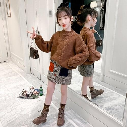New Girls Sweater Babys Coat Outwear 2021 Brown Thicken Warm Spring Autumn Jacket Knitting Pullover Childrens Clothing