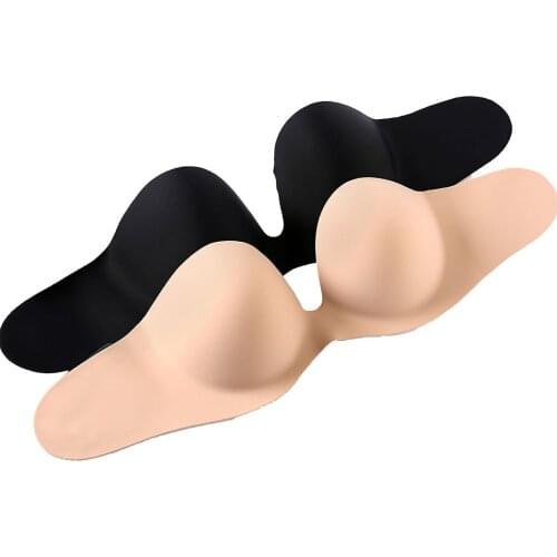 Plain Strapless Push Up Invisible Bras Women Gown Bras Gathered Silicone Invisible Non-Slip Chest Patch Bras Detachable Bra