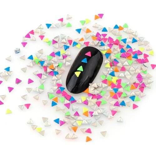 About 1000Pcs 3mm Fluorescence Mix Color Triangle Hotfix Flatback Nail Art Rivet Punk Rock Style For DIY 3D Nail Art Decor