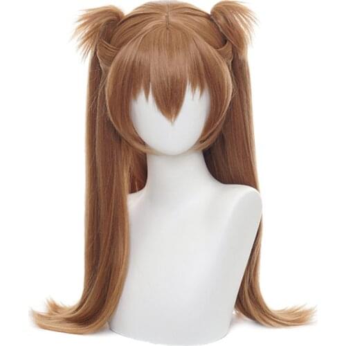 Asuka Langley Soryu Cosplay Wigs Long brown With 2 Ponytail Clips Heat Resistant Synthetic Hair Wig + Wig Cap