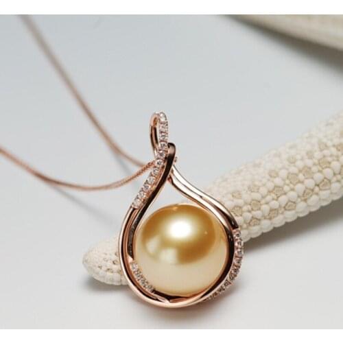 Sinya Real diamonds 18K Au750 gold pendant with 13-14mm southsea golden pearl fine jewelry necklace for women ladies high luster