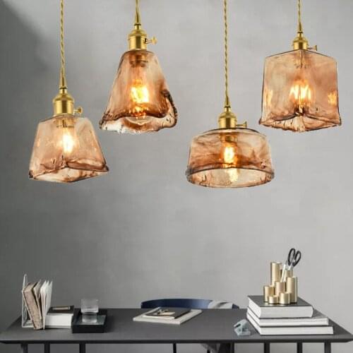 Retro Brass Glass Pendant Light Restaurant Cafe Bar Kitchen Bedside Hanging Light Japan Style Living Room Decor Suspension Lamp