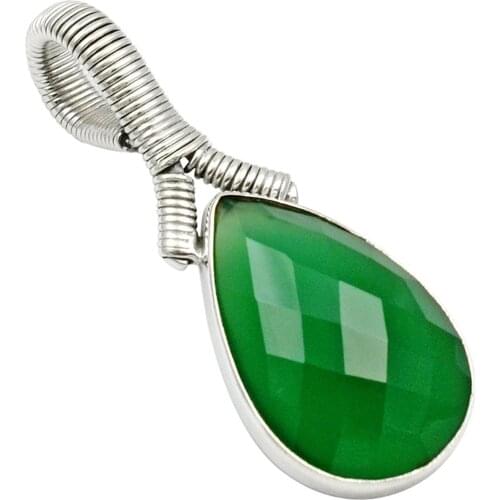 Lovegem Genuine Green Onyx Pendant 925 Sterling Silver ,42 mm, AP4193